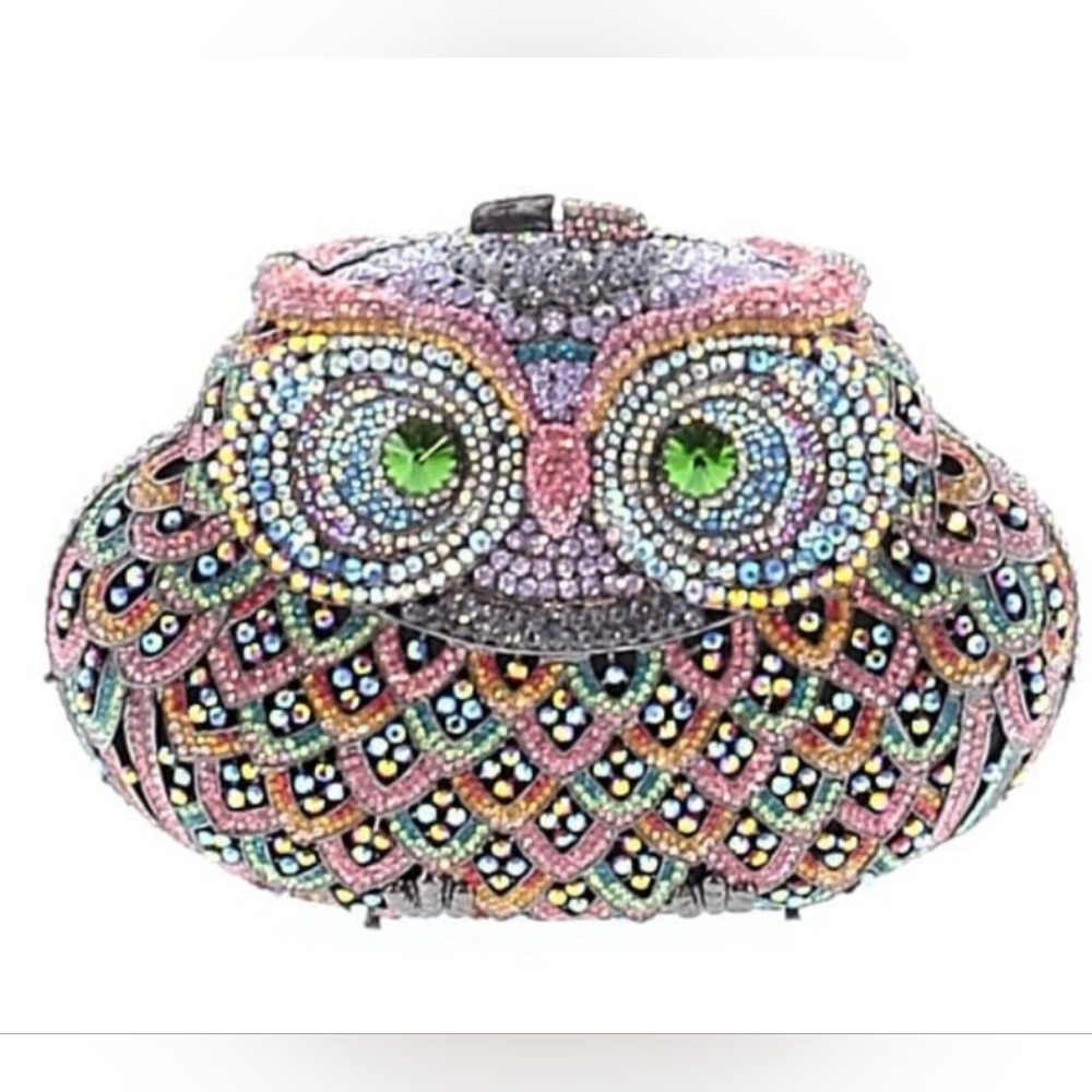 New Natasha Couture Colorful Crystal Owl Clutch